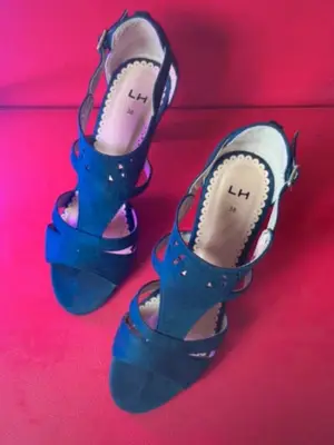 Sandales à talons LH La Halle bleu marine, pointure 38, très bon état - Miniature 2