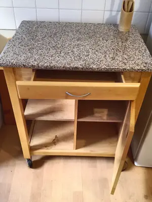Desserte de cuisine en bois avec plateau en granit ou effet granit - Miniature 2