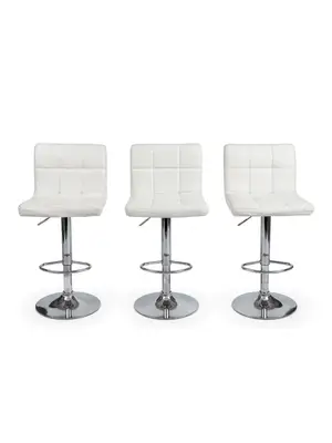 Lot de 4 tabourets de bar blancs en simili cuir, pieds chromés réglables - Miniature 2