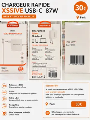 Chargeur XSSIVE 87W USB-C neuf emballé