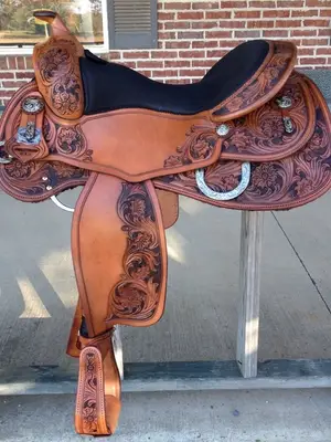 Selle western de show gravée à la main, siège nubuck de 15,5 à 16 pouces - Miniature 3