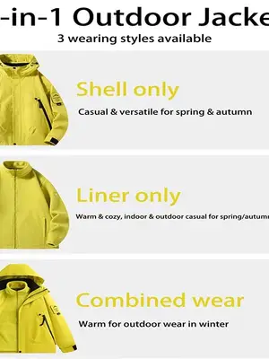 Veste 3-en-1 pour homme imperméable et coupe-vent avec doublure polaire amovible - Miniature 3