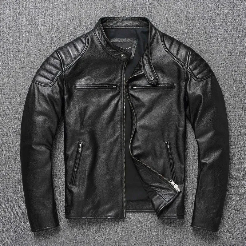 Veste homme en PU au style motard rétro américain, doublure en coton - Photo 1
