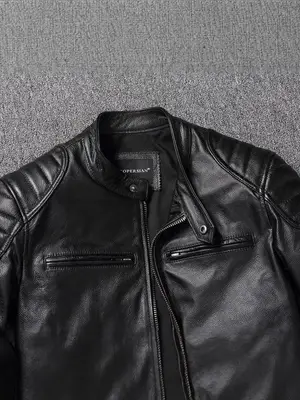 Veste homme en PU au style motard rétro américain, doublure en coton - Miniature 3