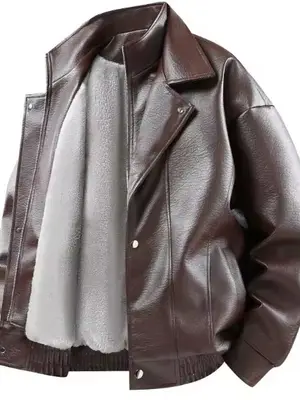 Veste légère en cuir pour homme avec fourrure de lapin et manches longues - Miniature 5