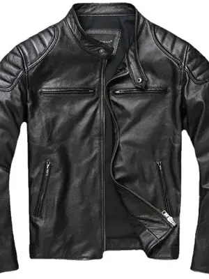 Veste homme en PU au style motard rétro américain, doublure en coton - Miniature 2