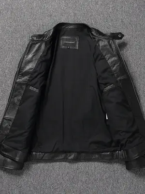 Veste homme en PU au style motard rétro américain, doublure en coton - Miniature 4