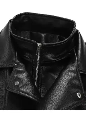 Veste légère en cuir pour homme avec fourrure de lapin et manches longues - Miniature 3