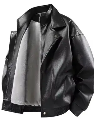 Veste légère en cuir pour homme avec fourrure de lapin et manches longues