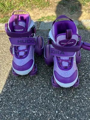 Rollers réglables HUDORA violets pour enfant, taille 26–29, bon état - Miniature 2