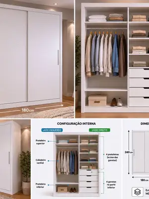 Grande armoire blanche à portes coulissantes 180 x 240 x 60 cm, à réparer