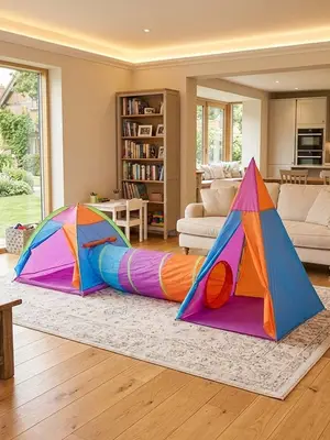 Tentes de jeu enfants multicolore + tunnel - 2 tentes
