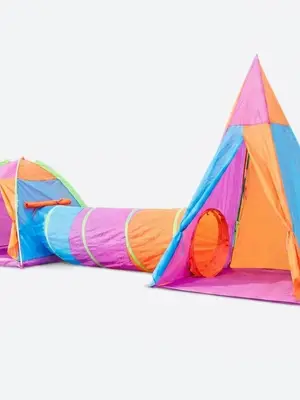 Tentes de jeu enfants multicolore + tunnel - 2 tentes - Miniature 3