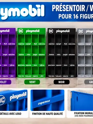 Présentoir mural Playmobil DC pour 16 figurines avec logo