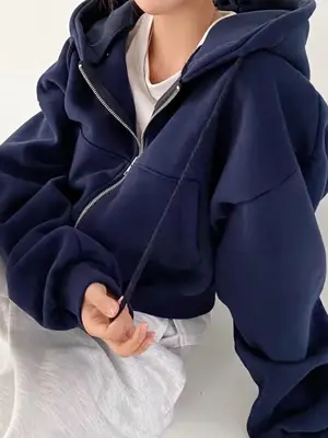 Sweat zippé court oversize en polaire chaude, neuf avec étiquette, tailles S à XXXL - Miniature 3