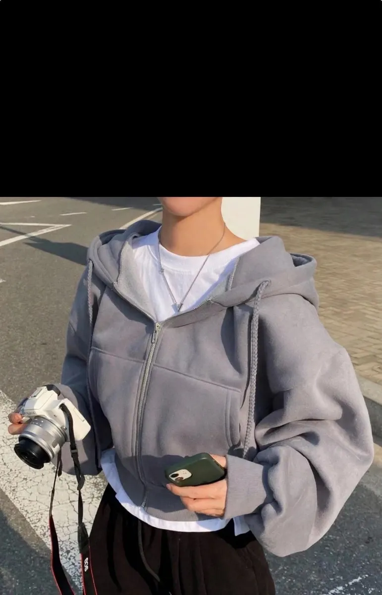 Sweat zippé court oversize en polaire chaude, neuf avec étiquette, tailles S à XXXL - Photo 1