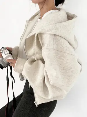 Sweat zippé court oversize en polaire chaude, neuf avec étiquette, tailles S à XXXL - Miniature 5