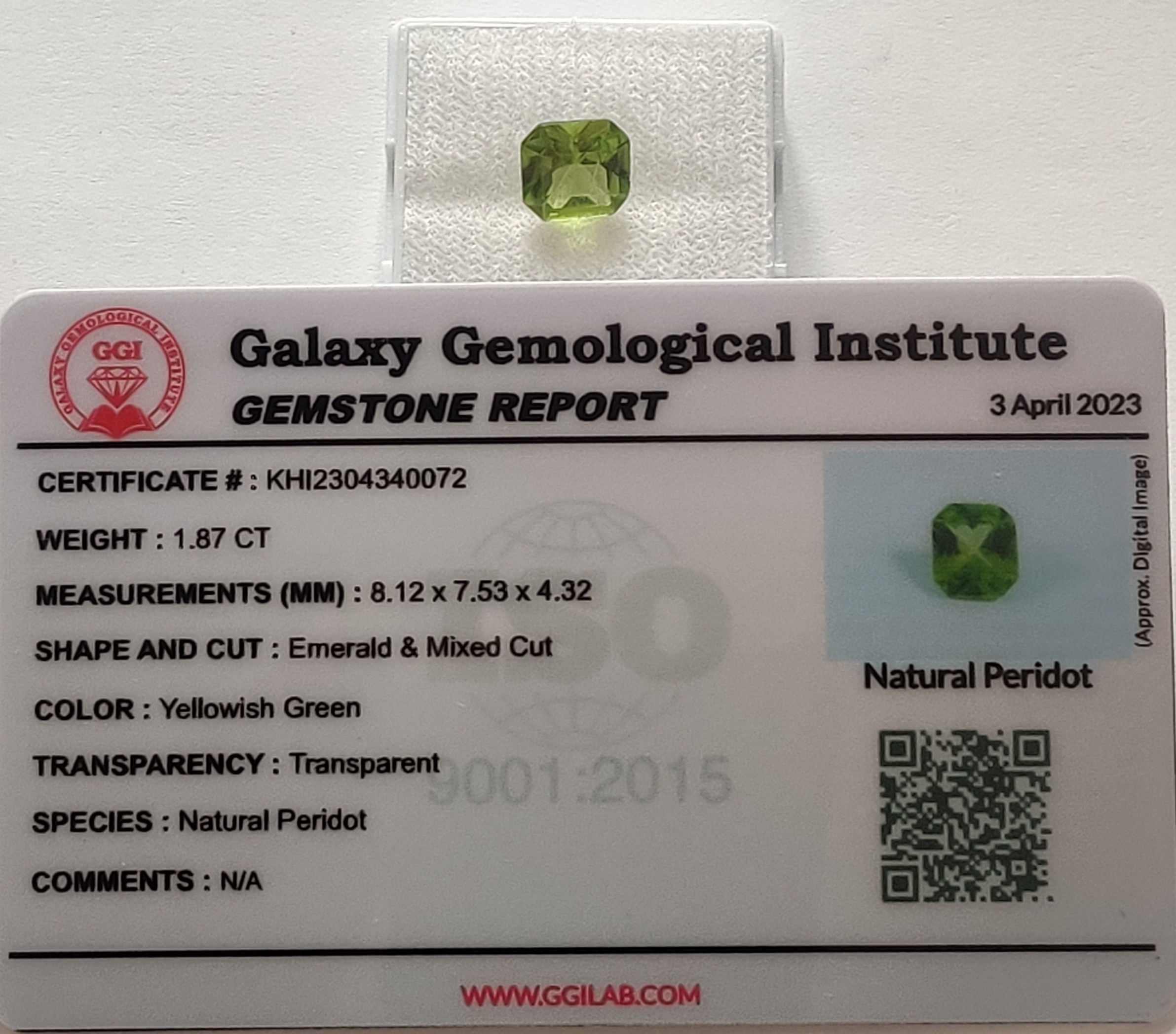 1.87 ct belle peridot 100% naturelle - Miniature 7
