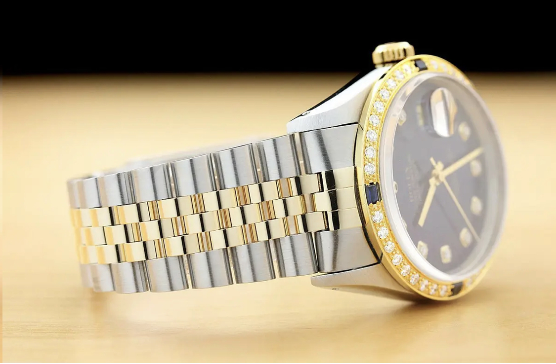 Rolex Hommes Datejust 16233 Royal Bleu Diamant Saphir Deux Tons Rapide Montre