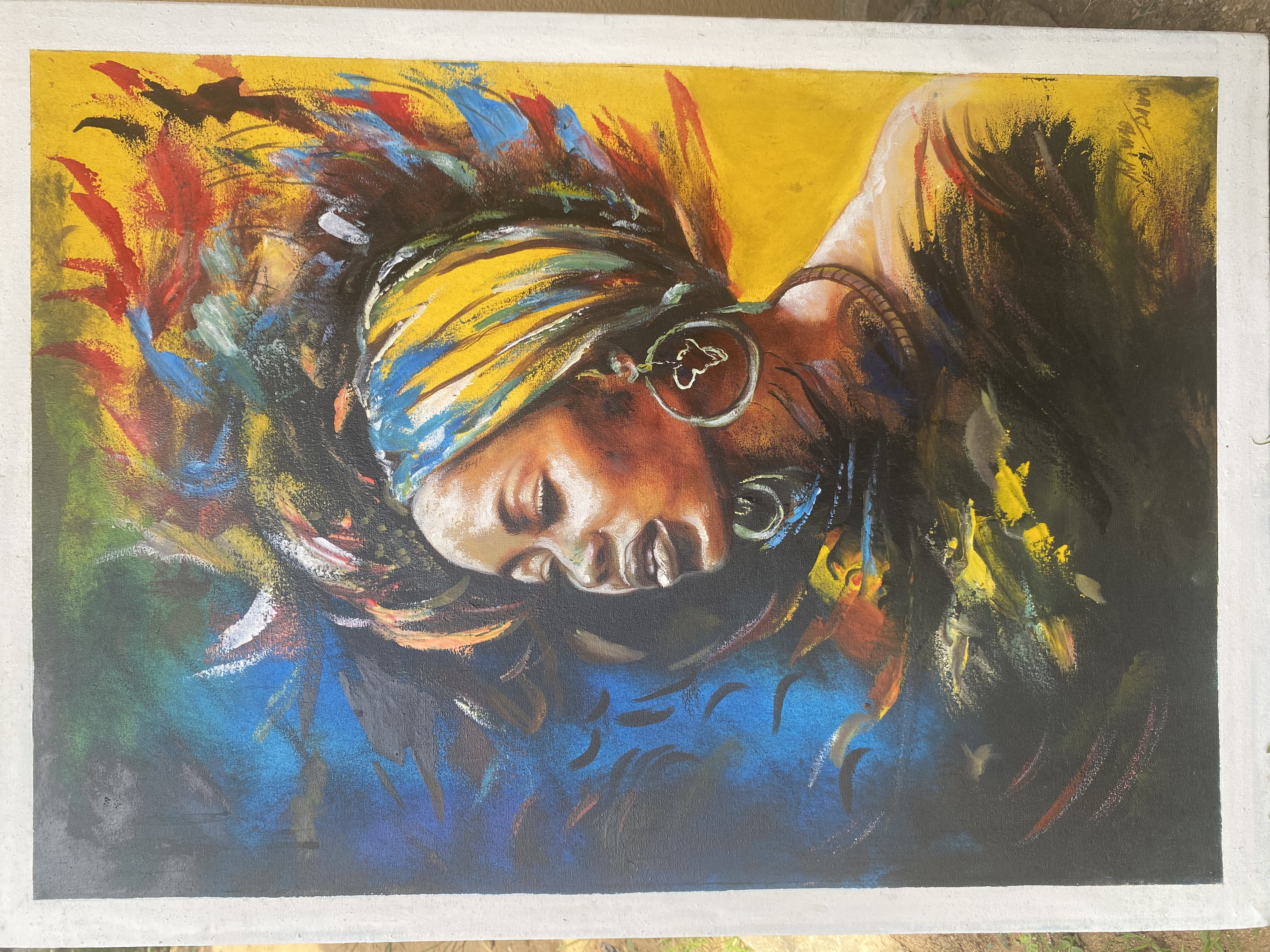 Dessin peinture à huile ( tête africaine) - Miniature 2
