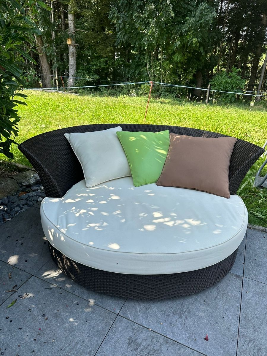 Bain de soleil rond salon de jardin polyrotin marron - Miniature 2