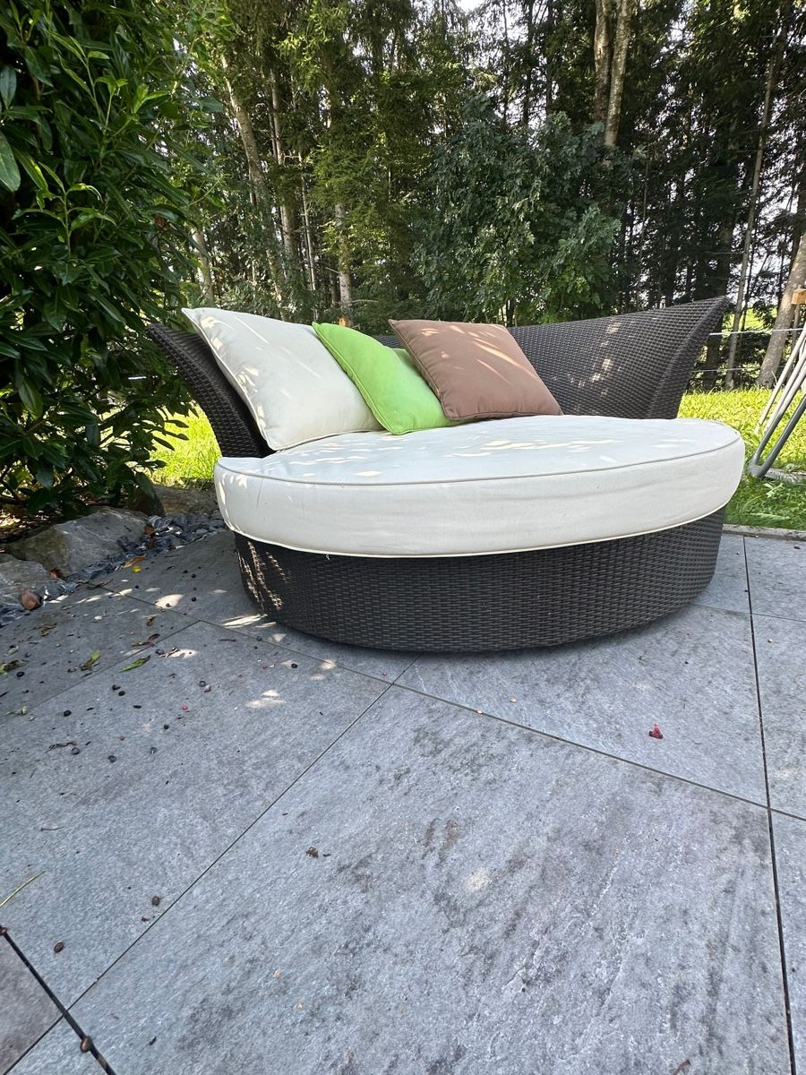 Bain de soleil rond salon de jardin polyrotin marron - Miniature 3