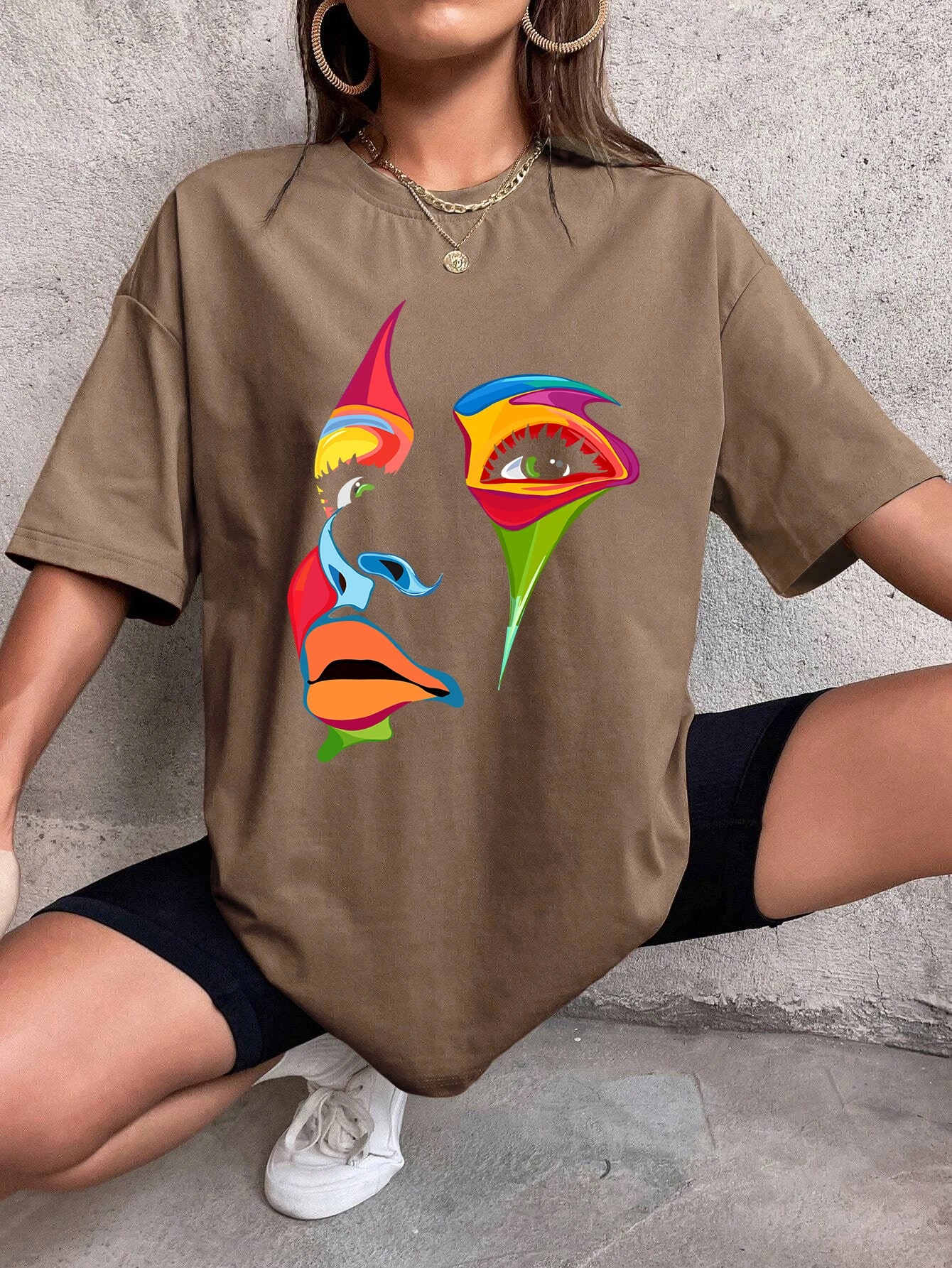 T-shirt femme avec imprimé Painted Lady Face Confortable et respirant