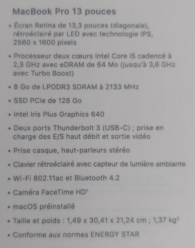 Mac book pro 13.3 retina - fin aout 2018 - Miniature 2