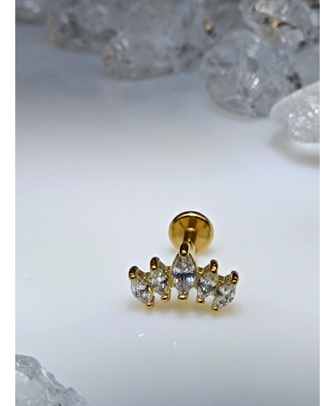 Piercing Helix bijoux lobe oreille tragus conch ear 5 strass blanc couleur doré six orelha oor