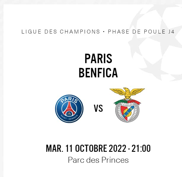 4 tickets du match de Paris vs Benfica