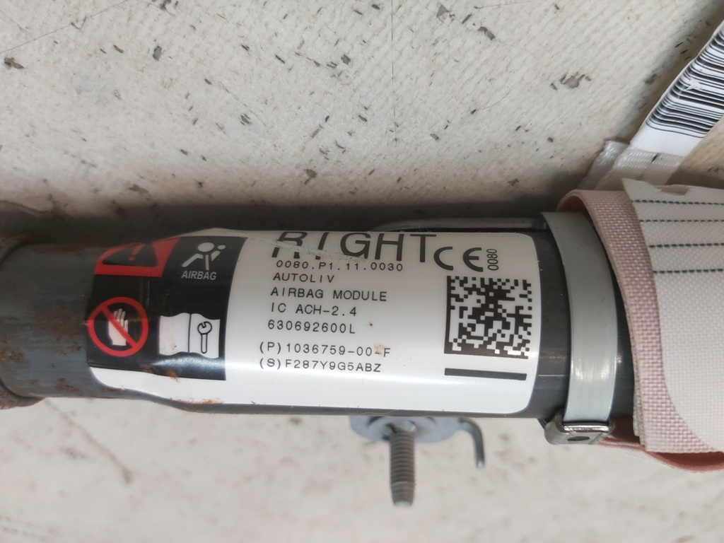 Airbag supérieur (rideau) 1ère rangée de sièges droite Tesla 1036759-00-F
