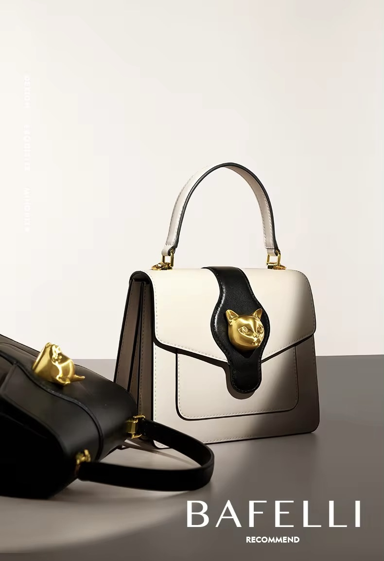 Sac à Main en Cuir Style Chat, Porté Épaule et Bandoulière