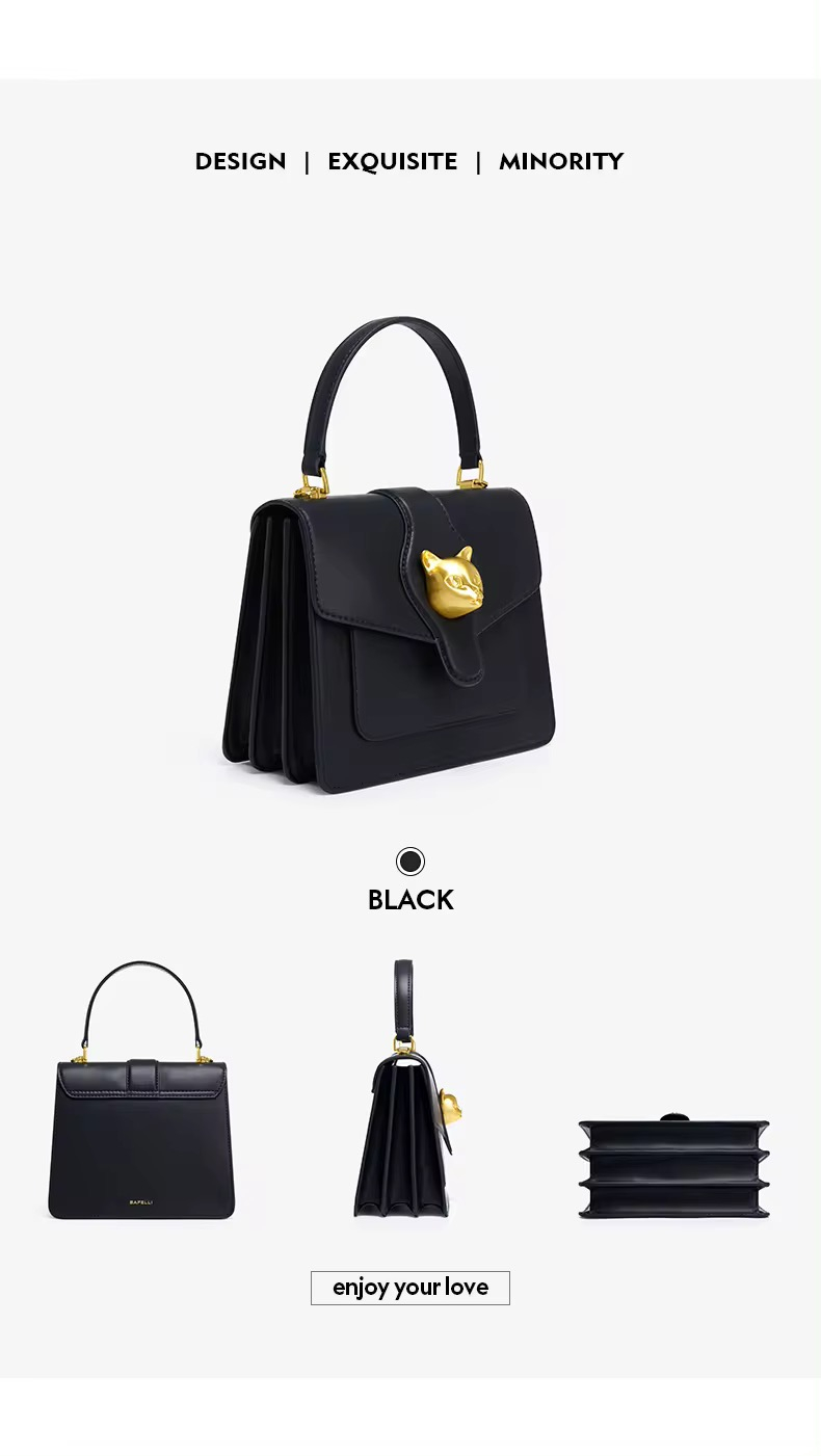 Sac à Main en Cuir Style Chat, Porté Épaule et Bandoulière - Miniature 6