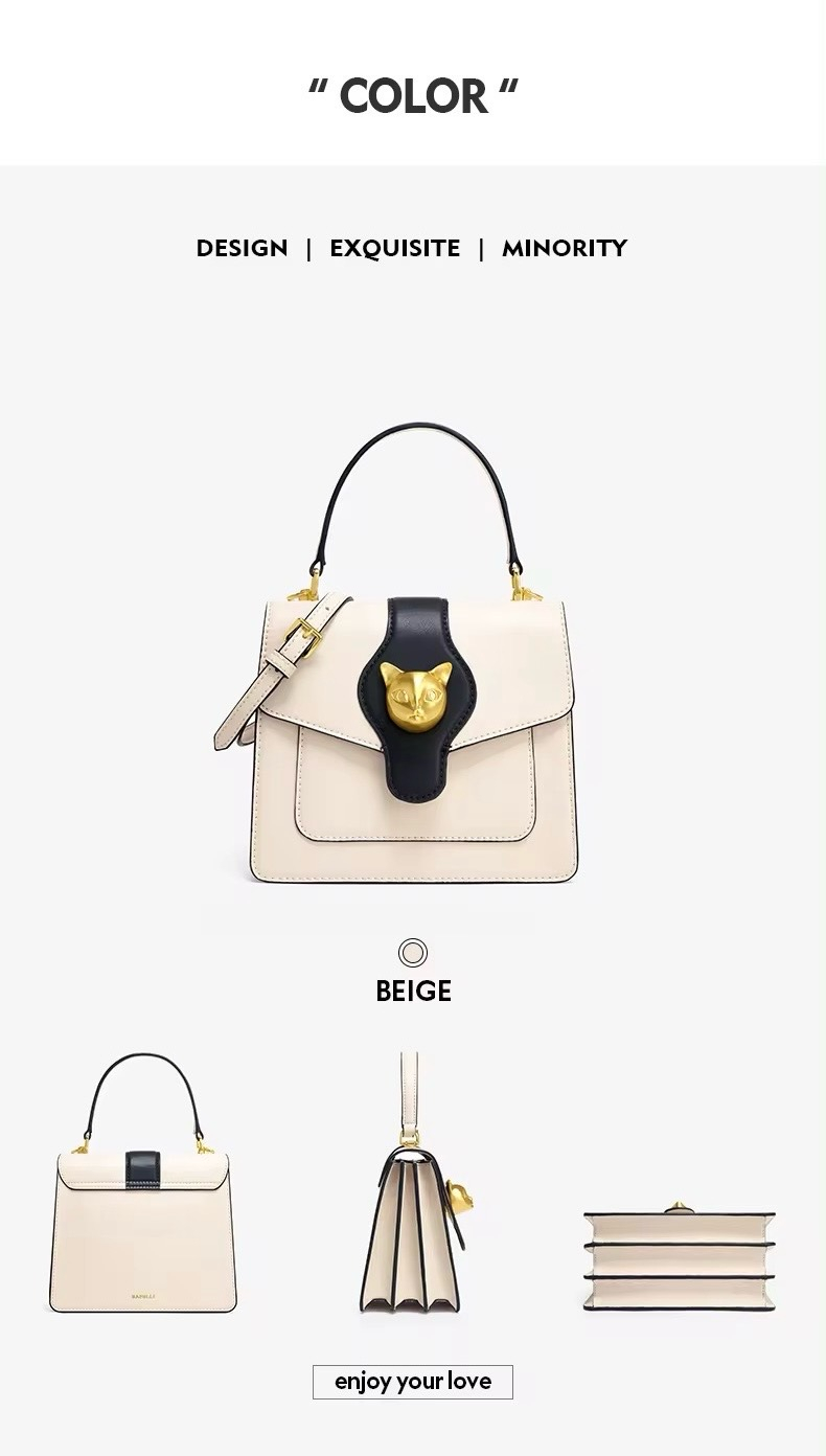 Sac à Main en Cuir Style Chat, Porté Épaule et Bandoulière - Miniature 7
