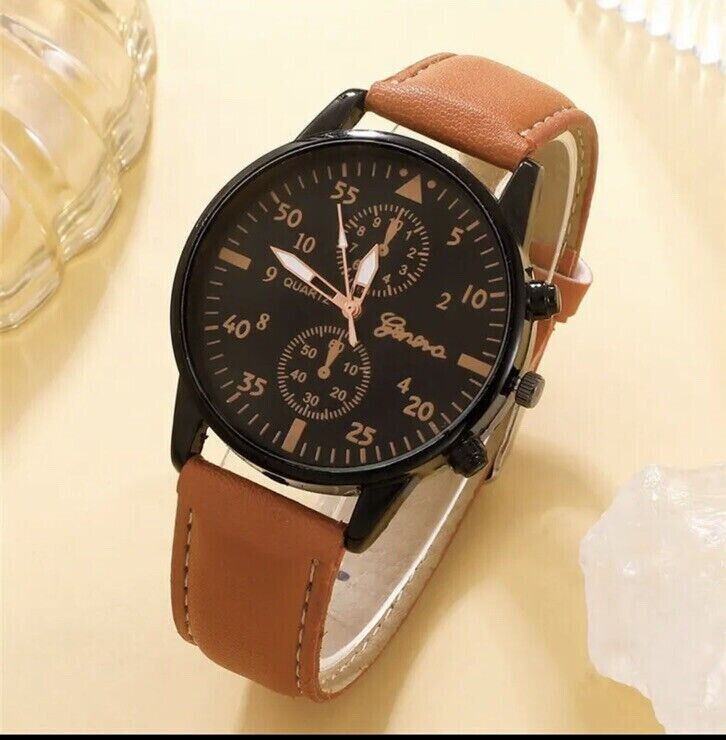 Bracelet a Quartz en cuir marron pour homme
