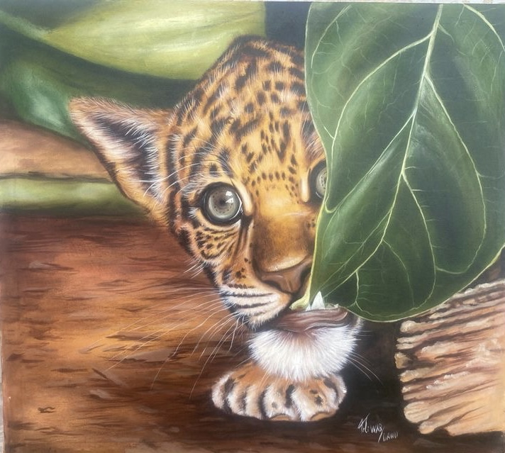 Tableau peinture à huile ( petite lionceau) - Miniature 2