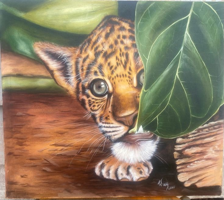 Tableau peinture à huile ( petite lionceau)