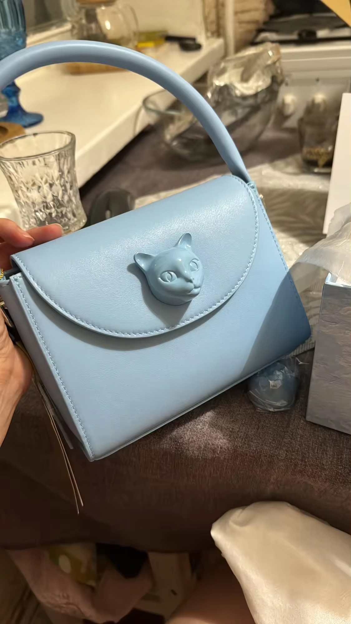 Sac Bandoulière à la Mode, Design Style Chat en Cuir