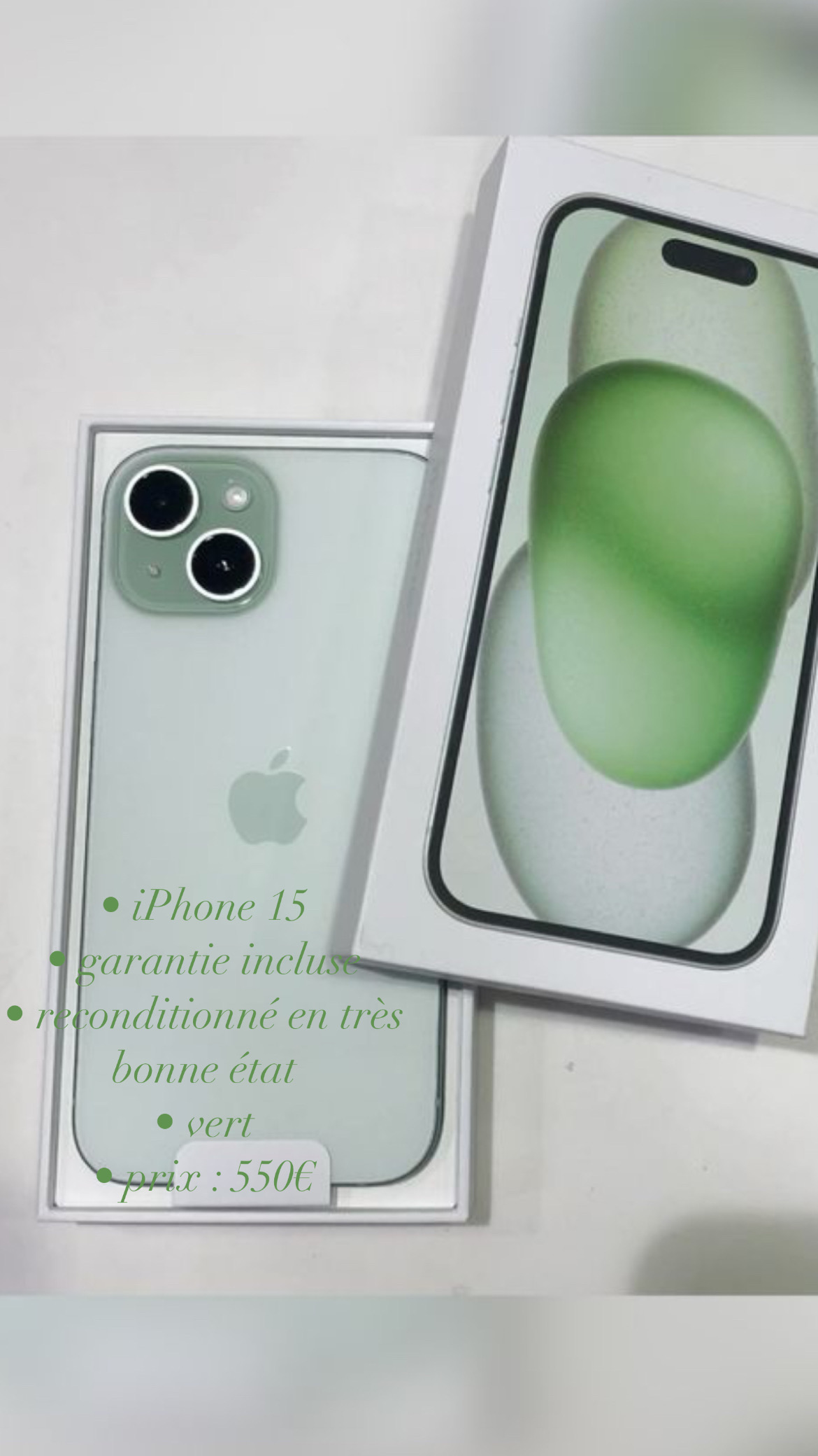 iPhone 15 vert 128 GB reconditionné à vendre