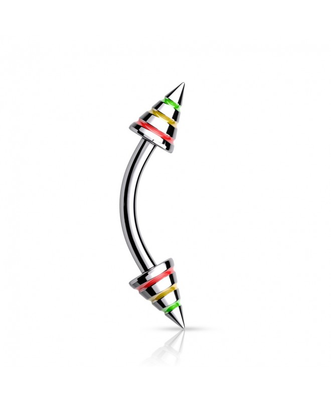 Piercing Arcade Spike Rayures ROUGE JAUNE VERT Tragus Oreille Lobe Teton sourcil pic Pique 3 mm