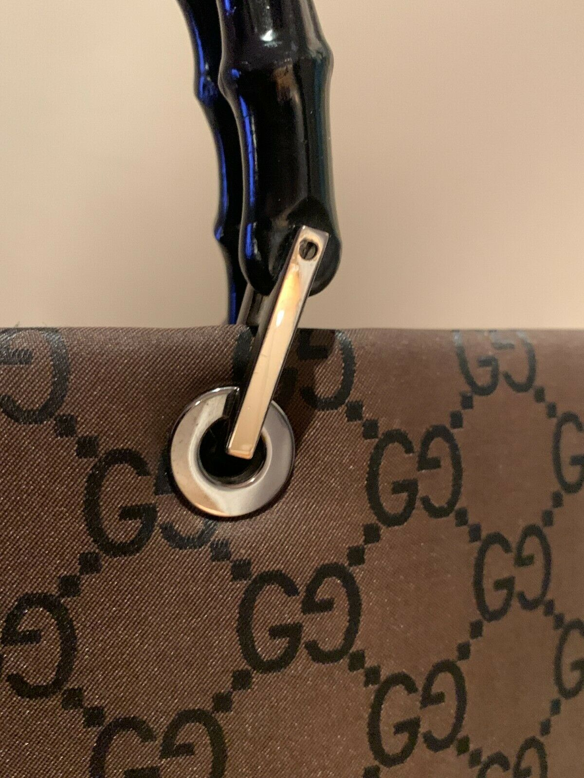 Grand Sac cabas toile et bambou marque GUCCI