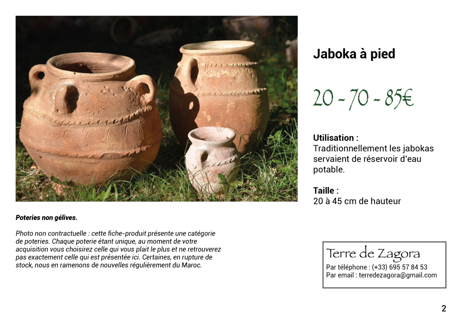 Art traditionnelle marocain en terre cuite joboka à pied