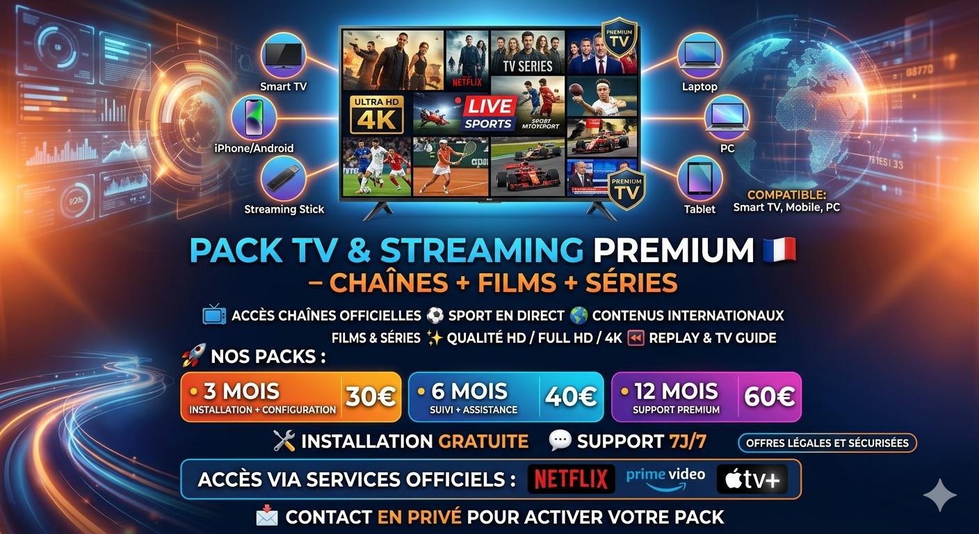 Pack TV & Streaming Premium - Chaînes, Films et Séries IPTV