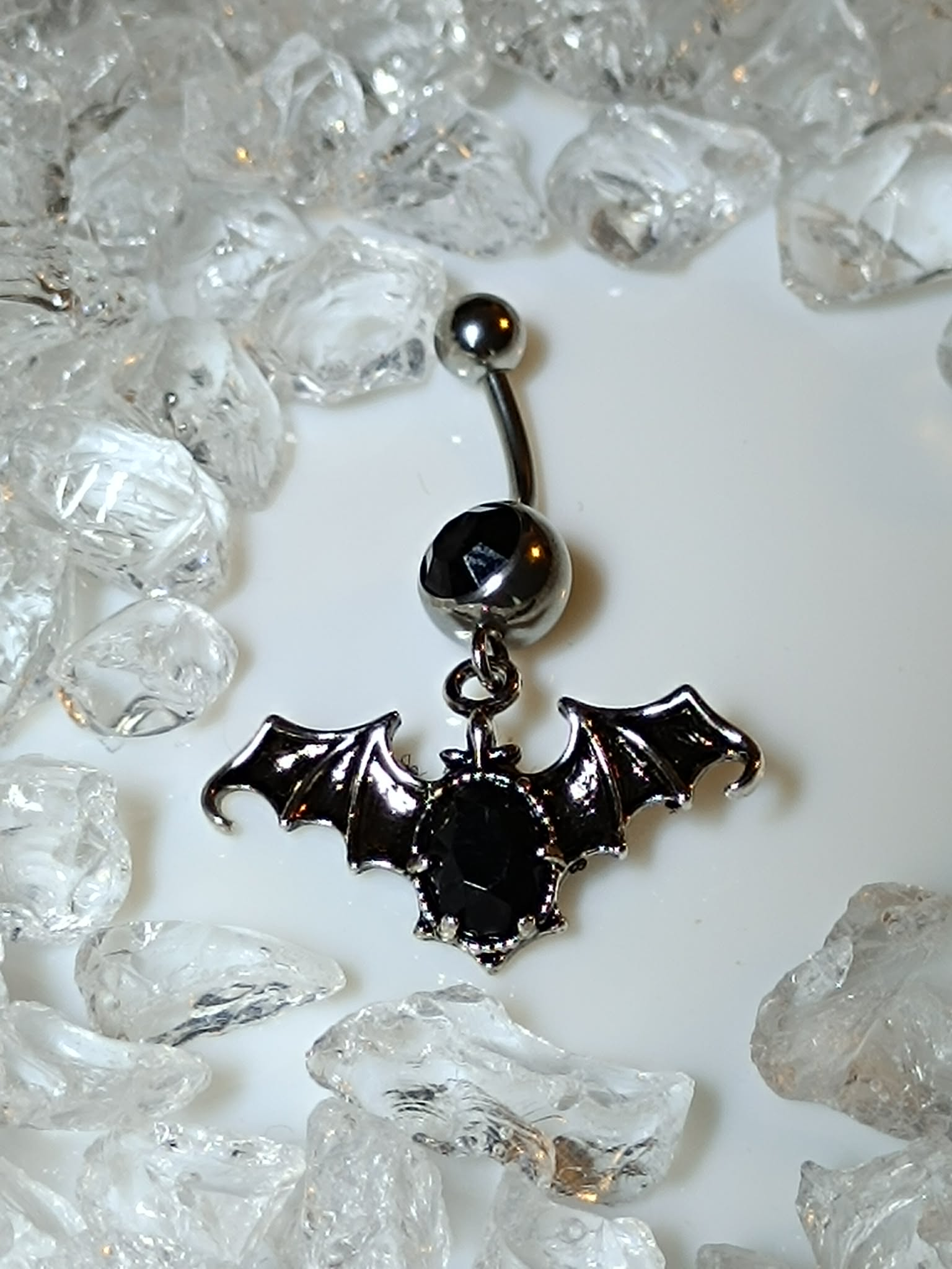 piercing nombril chauve souris satan strass noir ailes navel ombligo anneau nabel nawell
