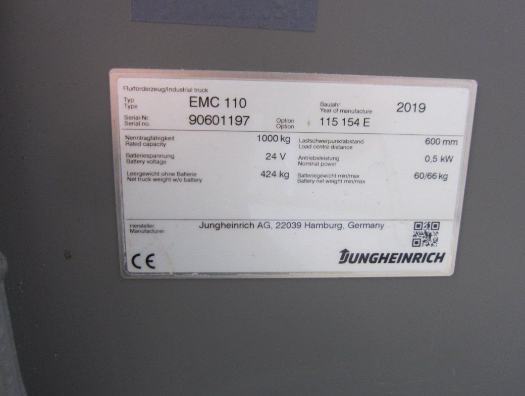 Ameise, Deichselstapler 1000kg. 1.54m, Jungheinrich EMC 110