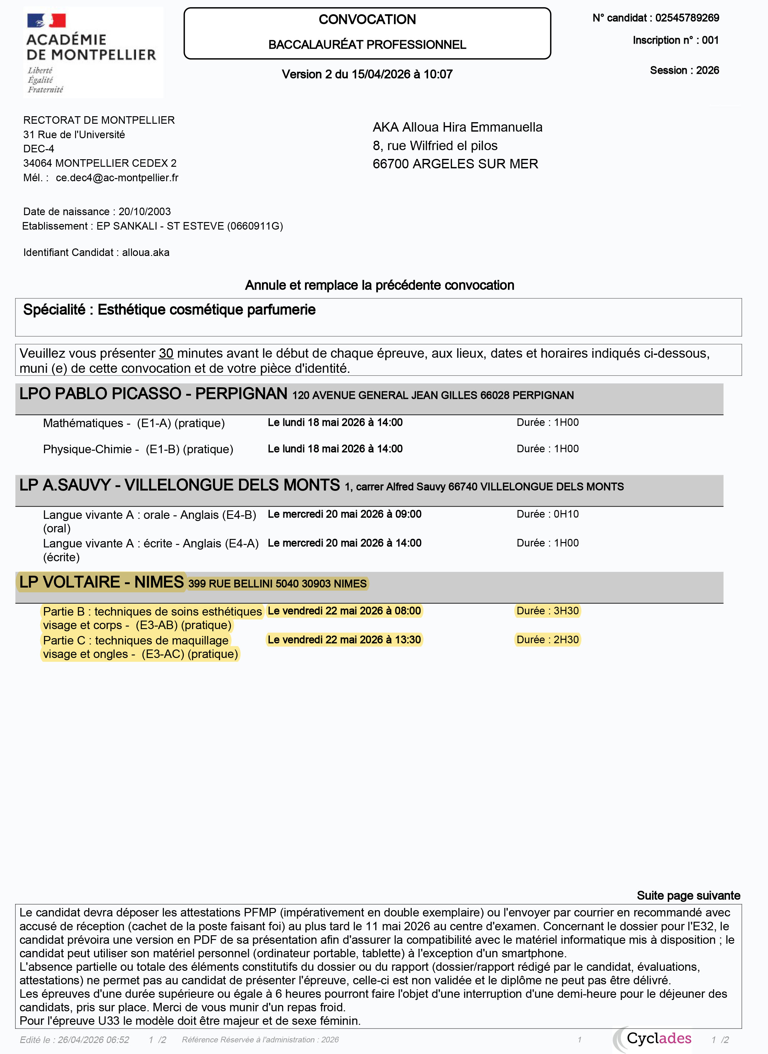 Recherche model pour examen du BAC