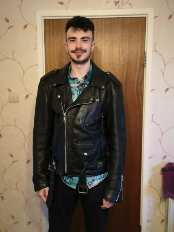Veste de motard en cuir véritable pour homme