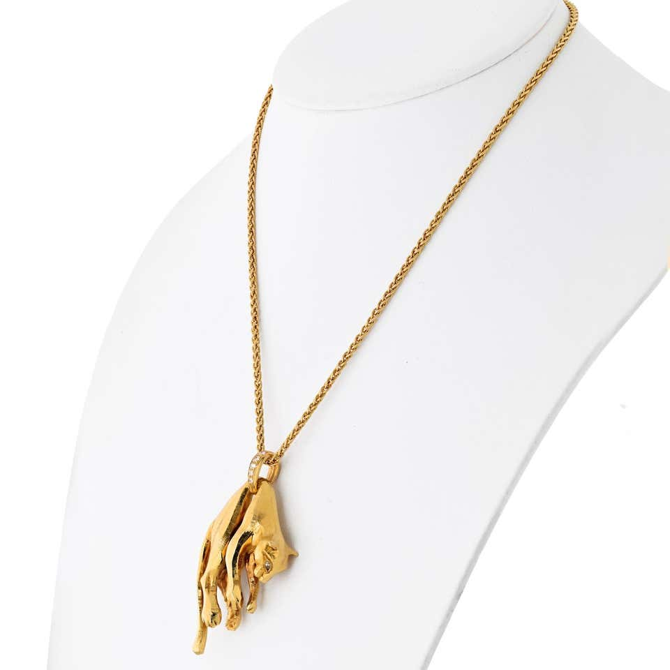 Cartier Collier pendentif panthère vintage en or jaune 18 carats sur chaîne Cartier