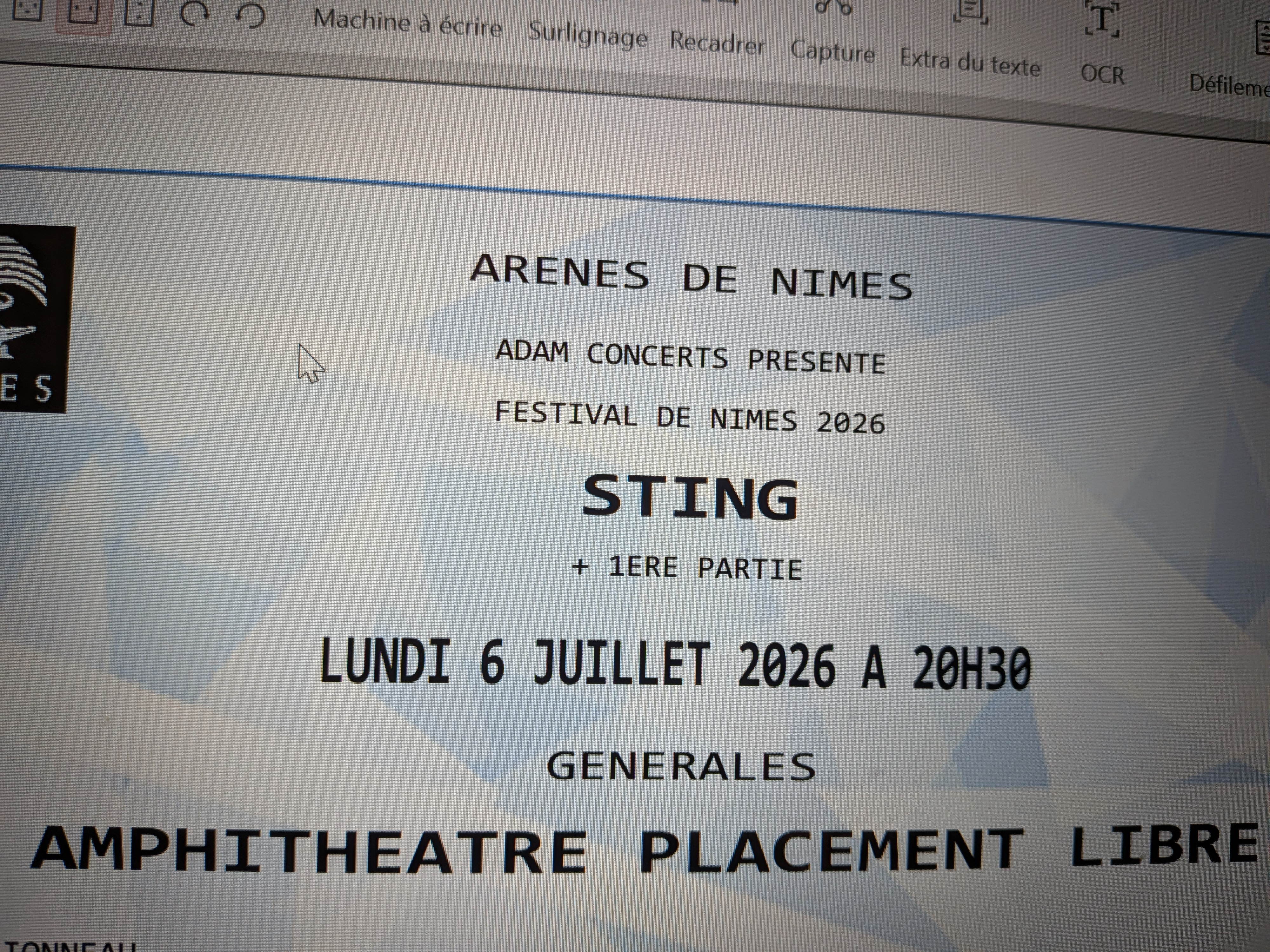2 places Concert STING - Arènes de Nîmes