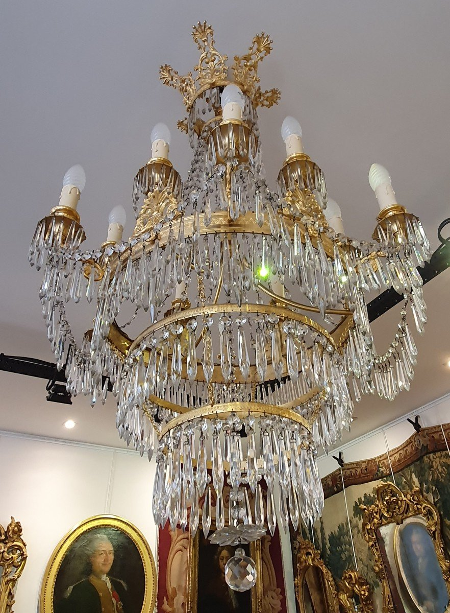 Grand Lustre "Mongolfière" A Douze Lumières Epoque Empire XIX ème"